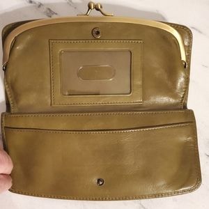 HOBO Int'l Dark Olive Green Kisslock Leather Wallet